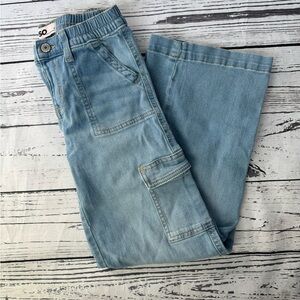 SO Girl's Elastic Waistband Mid Rise Pull-On Wide Leg Cargo Jeans Blue Size 8